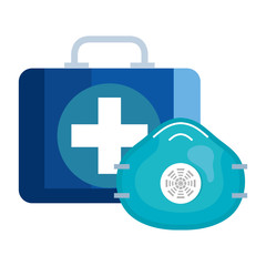 Poster - first aid kit with protection respiratory isolated icon vector illustration design