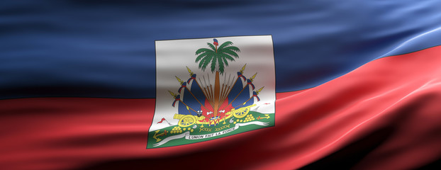 Sticker - Haiti national flag waving texture background. 3d illustration