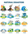 © VectorMine - Natural disasters vector illustration. Labeled danger weather collection set.