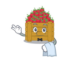 Sticker - A design of strawberry fruit box cartoon character working as waiter