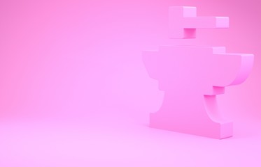 Wall Mural - Pink Anvil for blacksmithing and hammer icon isolated on pink background. Metal forging. Forge tool. Minimalism concept. 3d illustration 3D render