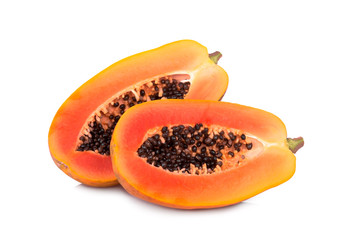 Wall Mural - sliced sweet half papaya isolated on white background