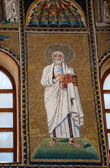 Wall Mural -  Mosaics on the side wall in Basilica of St Apollinare Nuovo in Ravenna, Italy