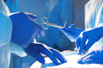 Poster - Professional surgeons performing operation in clinic, closeup