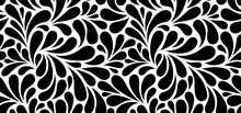 Vector Seamless Black And White Pattern With Drops. Monochrome Abstract Floral Background.