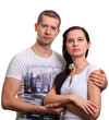 © Arsentyev Vladimir - Couple, man and woman stand by and look into camera