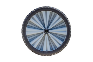 plastic wheel from a stroller isolated on a white background