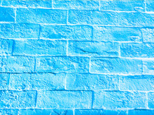 Blue Retro Brick Wall Surface. Soft Blue Colored Wall Background.