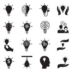 light bulb icons. black flat design. vector illustration.