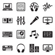 © andrej - Music Production Icons. Black Flat Design. Vector Illustration.