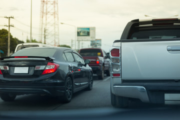 Wall Mural - red tail light brake of stop car on road traffic jam