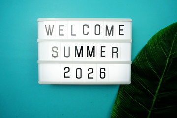 Wall Mural - welcome summer 2026 word in light box