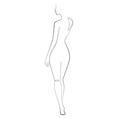Sticker - Woman’s body one line drawing on white isolated background. Vector illustration