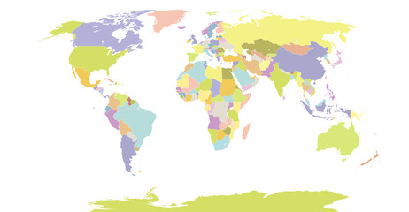  Political detail world map with separated country. Vector