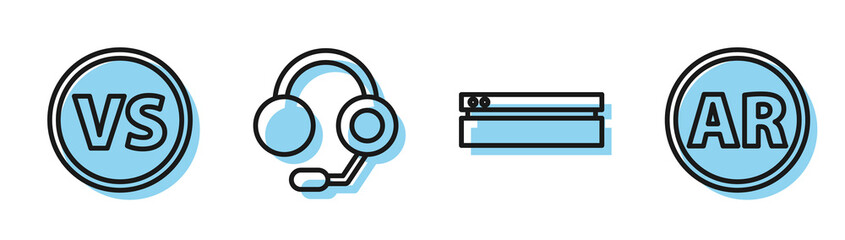 Set line Video game console, VS Versus battle, Headphones and Ar, augmented reality icon. Vector