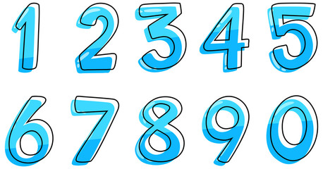 Poster - Font design for numbers one to zero on white background