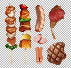 Canvas Print - Set of grilled food on transparent background