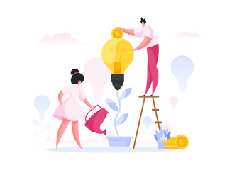 Modern people nurturing creative idea. Flat vector illustration