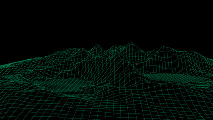 Landscape design of mountains. Wireframe landscape 3d. Vector illustration.