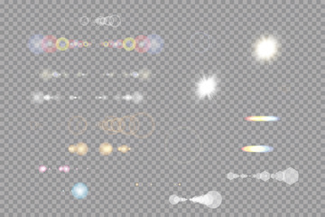 Wall Mural - glow isolated white transparent light effect set, lens flare, explosion, glitter, line, sun flash, s
