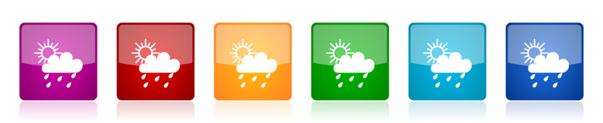 Aufkleber - Rain icon set, colorful square glossy vector illustrations in 6 options for web design and mobile applications
