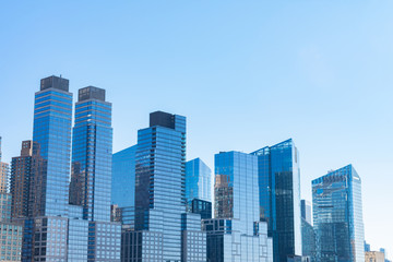 Modern Glass Skyscrapers in the Lincoln Square New York City Skyline on a Clear Blue Day