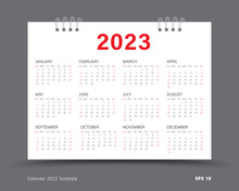 Calendar 2023 Template Layout, 12 Months Yearly Calendar Set In 2023, Red Background, Business Brochure Flyer, Print Media, Advertisement, Simple Design Template, Vector Illustration
