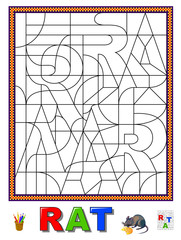 Wall Mural - logic puzzle game for study english or french language with maze. find letters and paint them. read 