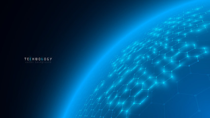 Wall Mural - modern blue cyberspace global abstract hexagon net technology background,futuristic hexagon tech bac