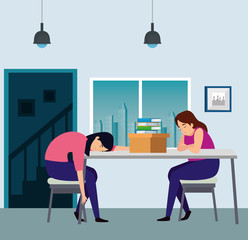 Wall Mural - women with stress attack in workplace vector illustration design