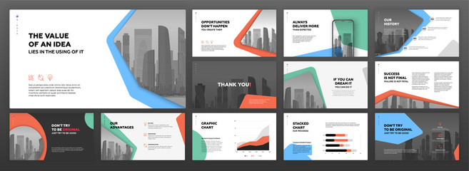 Business powerpoint presentation templates set. Use for modern keynote presentation background, brochure design, website slider, landing page, annual report, company profile, facebook banner.