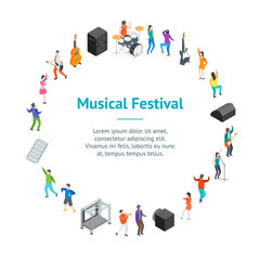 Poster - Music Festival Concept Banner Card Circle 3d Isometric View. Vector