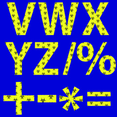 V W X Y Z alphabets and some basic mathematical symbols applied with warning sign for bio hazard pattern background vector