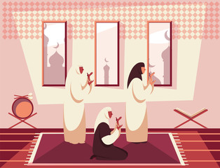 Wall Mural - muslim men praying in the mosque, ramadan kareem