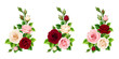 Vector set of pink, burgundy and white roses decorative elements isolated on a white background.