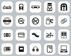 Sticker - Metro Or Subway Icons Black & White Flat Design Set Big