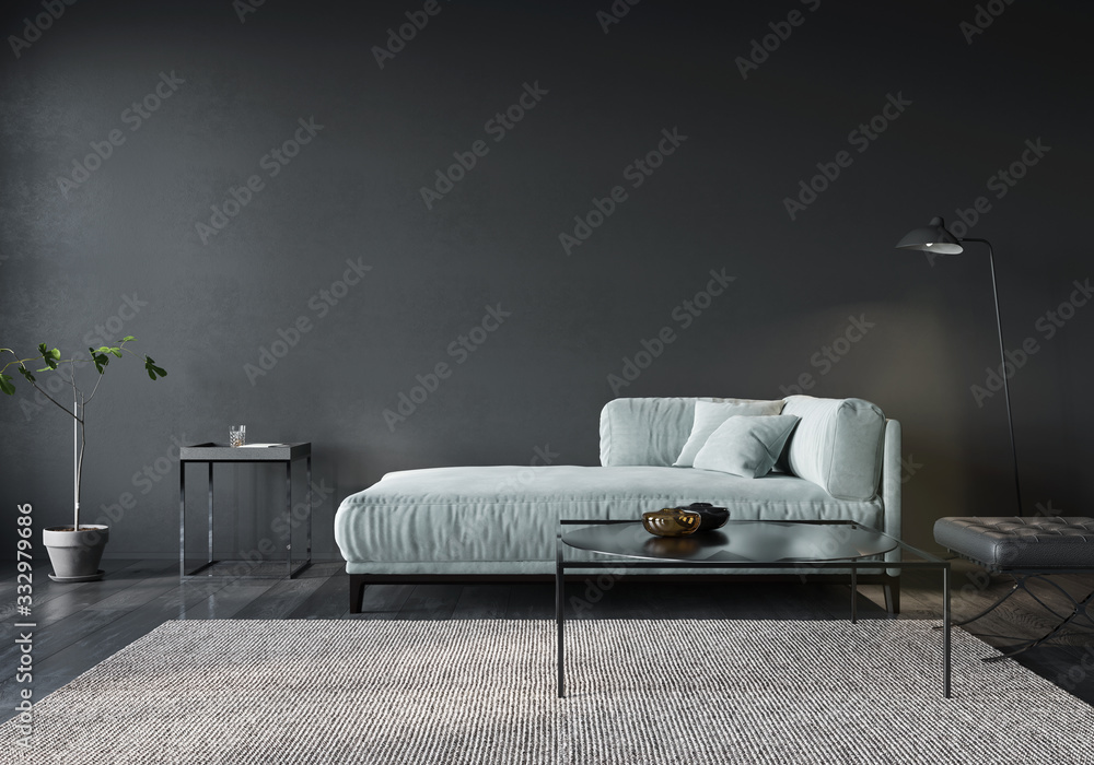 The interior of the living room or reception with a light green sofa - obrazy, fototapety, plakaty 