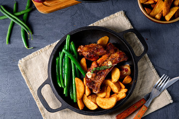 Wall Mural - Rib of pork with beans and quarter potato