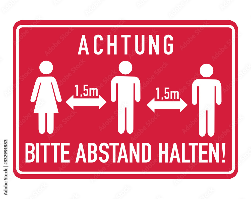 Achtung, bitte Abstand halten. German for Caution, please keep distance - obrazy, fototapety, plakaty 