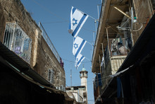 Israel Flags On Shabby Building