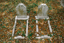 Headstones In Graveyard