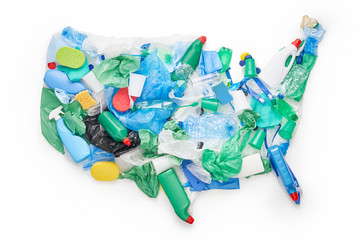 US map made of plastic trash