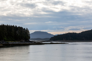 Beautiful early morning view of the mountains near Juneau, Alaska. 