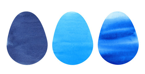 Wall Mural - Watercolor Easter set in blue colors. Collection of watercolor backgrounds for Happy Easter. Hand drawn eggs illustration on white background isolated with free space for text