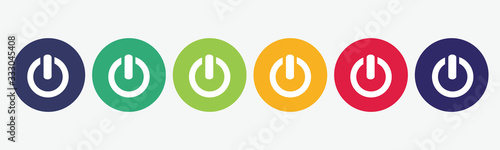 Fotomural 6 circles set in various colors with power icon.