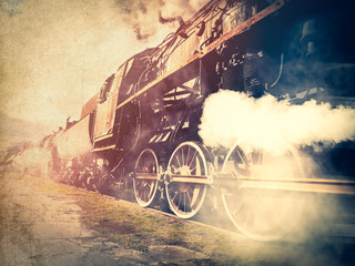 Wall Mural - vintage trains with a steam on the move