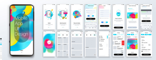 Wall Mural - design of the mobile application, ui, ux. set of gui screens with login and password input, and scre
