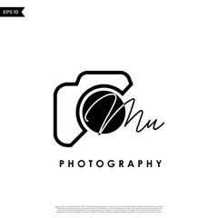 Wall Mural - Initial Letter MU with camera. Logo photography simple luxury vector.