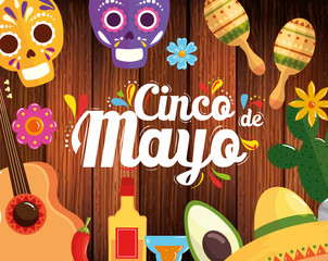 Wall Mural - cinco de mayo poster with frame of icons decoration vector illustration design