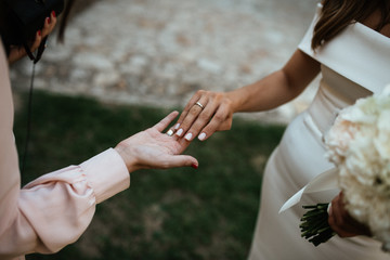 Wall Mural - 
The bride shows her friend a wedding ring